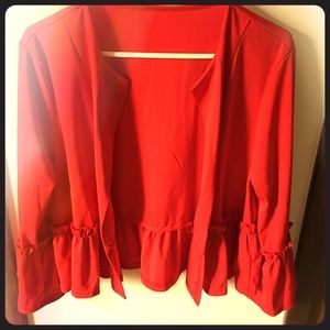 Red peplum cardigan